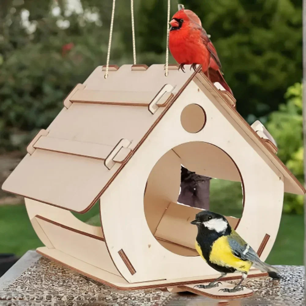 Hanging wooden Bird Feeder - Birds and Animals