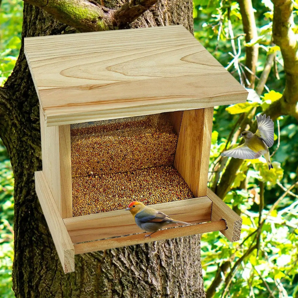 Wooden Bird Feeder with Perch - Birds and Animals
