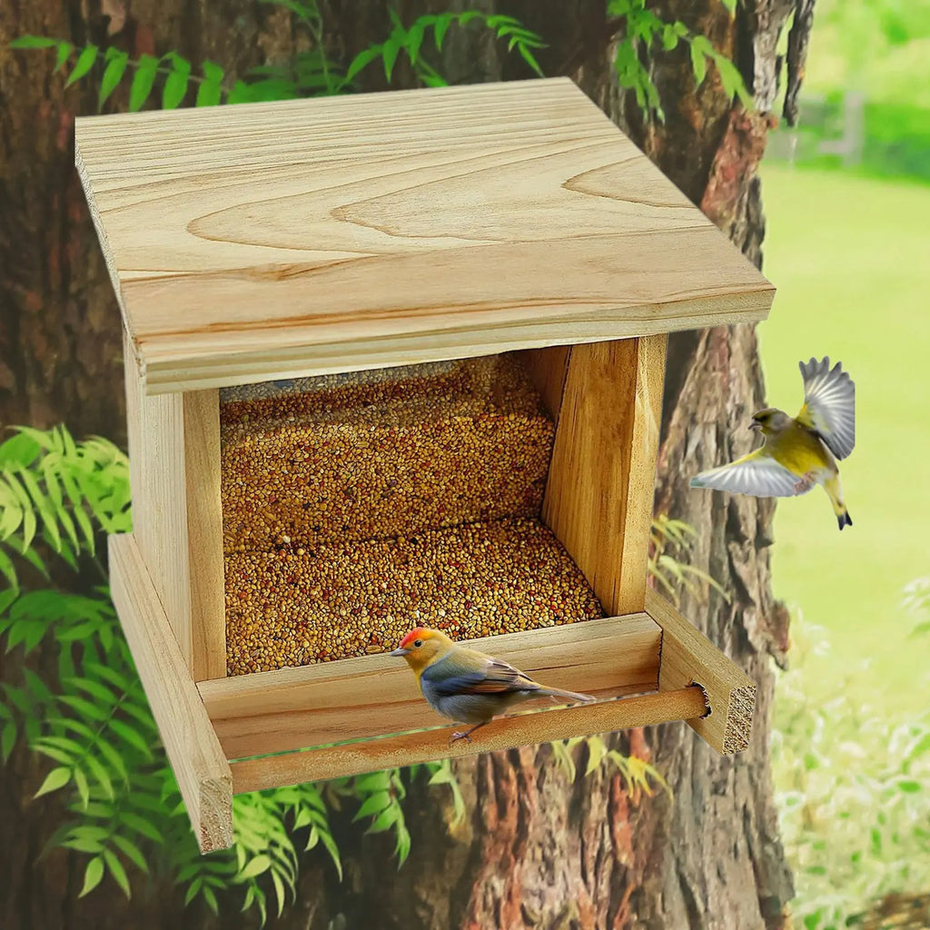 Wooden Bird Feeder with Perch - Birds and Animals