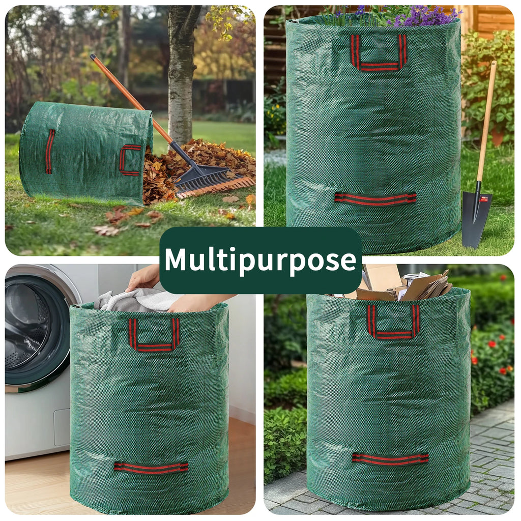Garden Waste Bag 120/300/500L Large Garden Bag Reusable Waterproof Leaf Sack Weed Trash Can Container