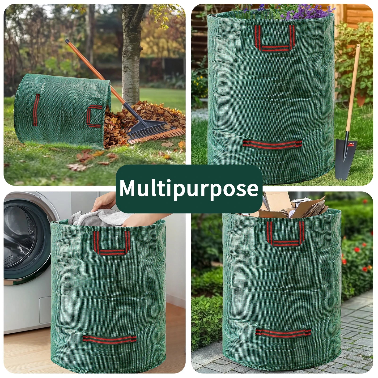 Garden Waste Bag 120/300/500L Large Garden Bag Reusable Waterproof Leaf Sack Weed Trash Can Container