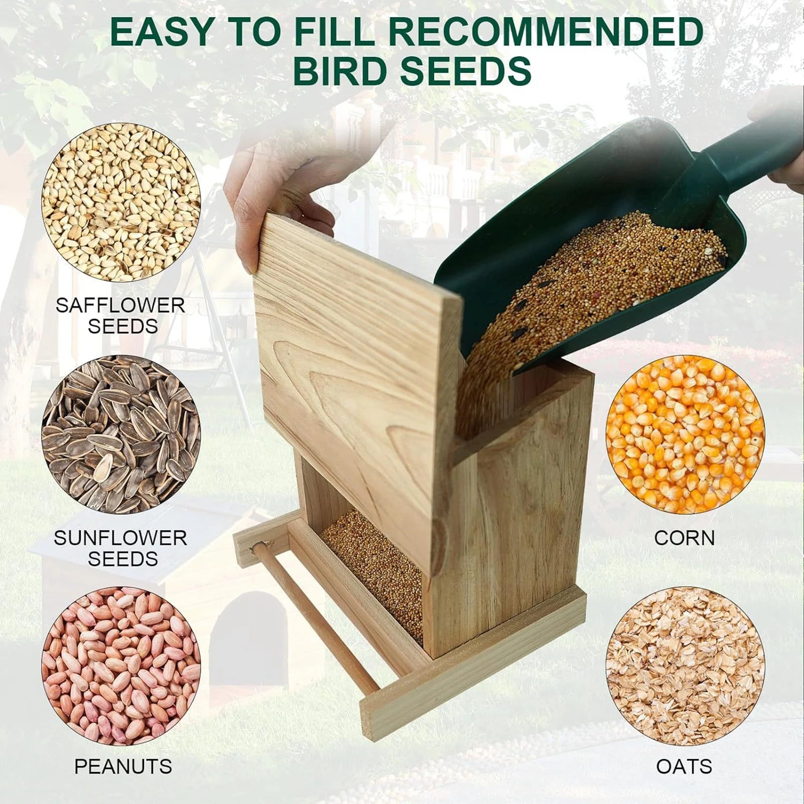 Wooden Bird Feeder with Perch - Birds and Animals