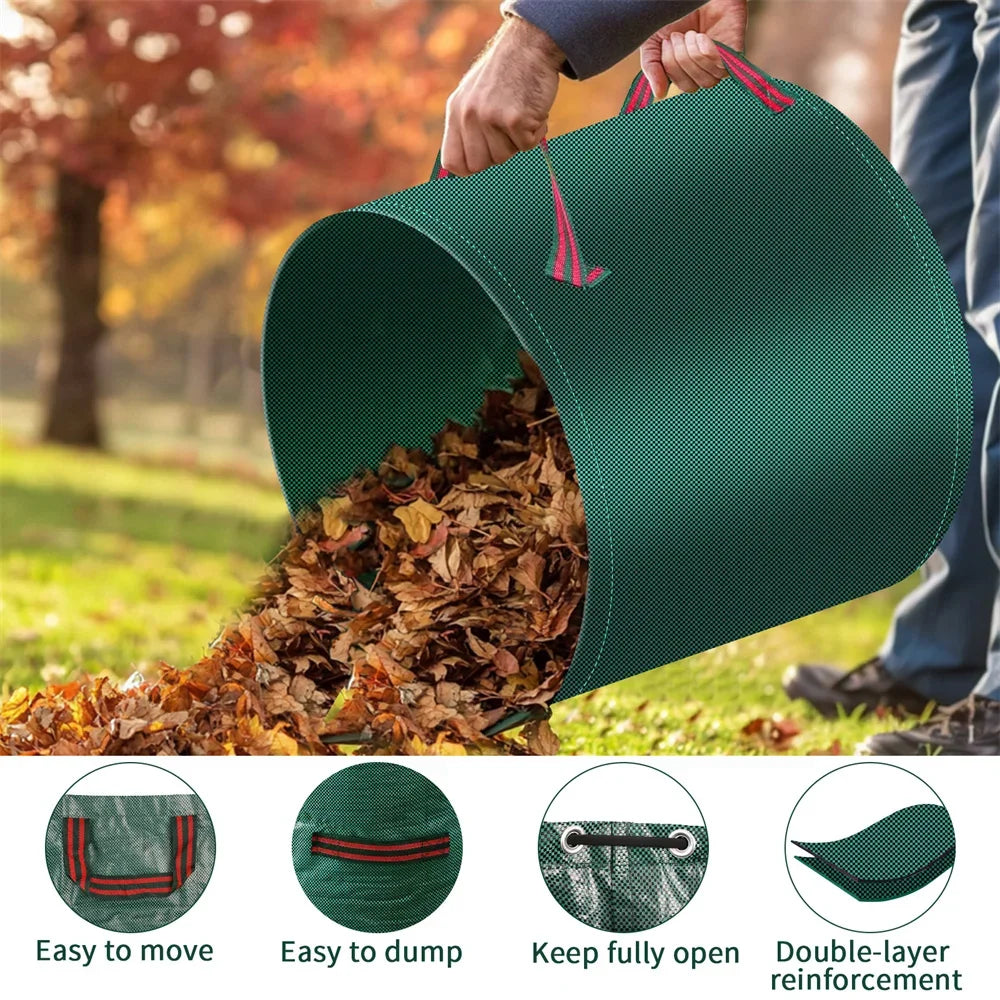 Garden Waste Bag 120/300/500L Large Garden Bag Reusable Waterproof Leaf Sack Weed Trash Can Container