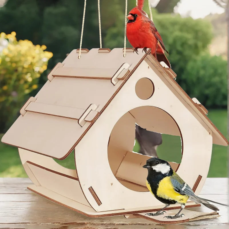 Hanging wooden Bird Feeder - Birds and Animals