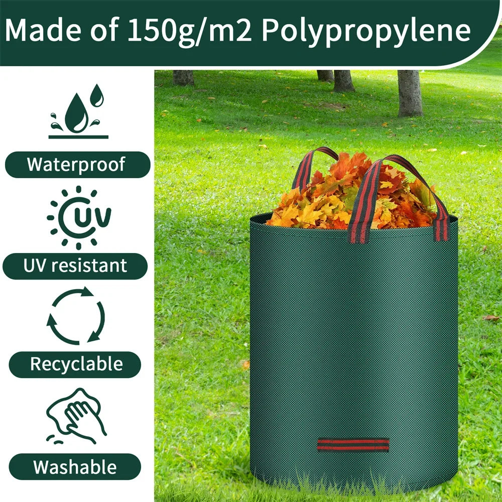 Garden Waste Bag 120/300/500L Large Garden Bag Reusable Waterproof Leaf Sack Weed Trash Can Container